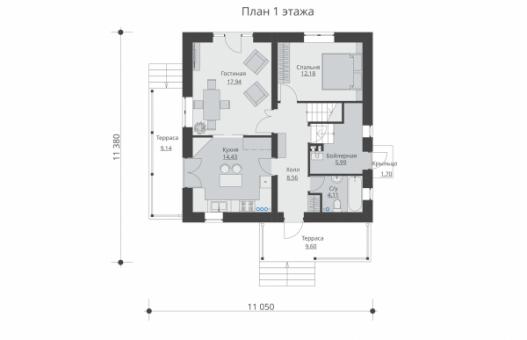 Двухэтажный жилой дом с подвалом и террасами