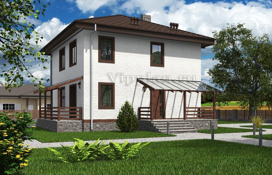 Двухэтажный жилой дом с подвалом и террасами