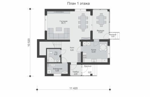 Двухэтажный дом с верандой и балконом